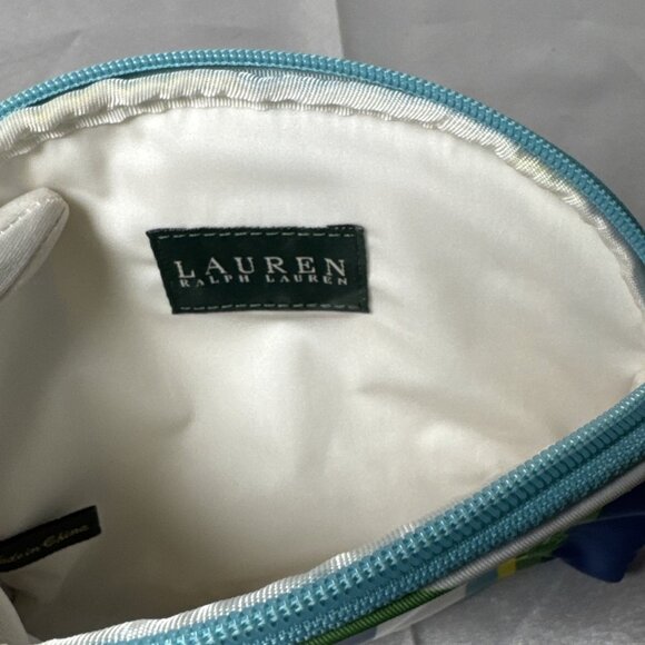 Lauren Ralph Lauren Striped Cosmetic Pouch W/Zipper Closure & Leather Pull - Picture 6 of 9